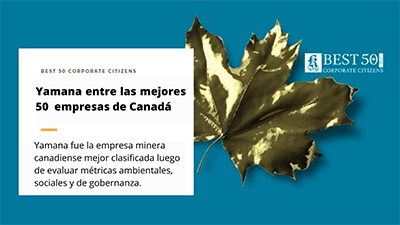 Yamana reconocida como una de las 50 mejores empresas de Canadá